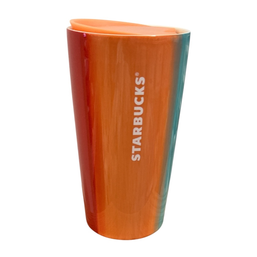 Starbucks Summer Sunset Ceramic Tumbler 12oz Peach Blue Red Color Block 2020